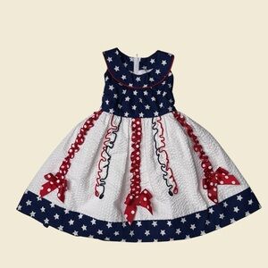 Navy and White Star Dress with Red Accents